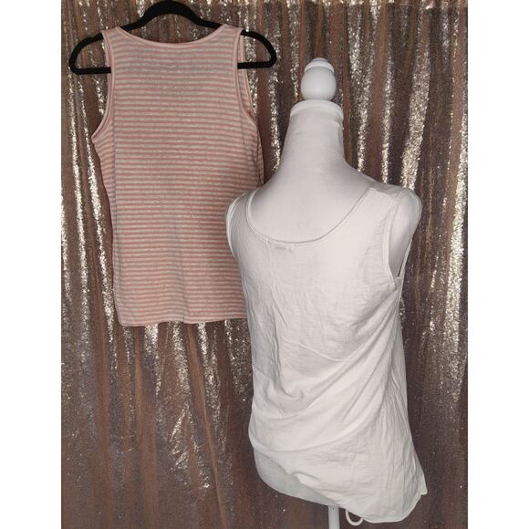 Florencia Bundle 2 Tanks Tops White Pink Stripe Large lightweight boho beachy - Picture 2 of 4